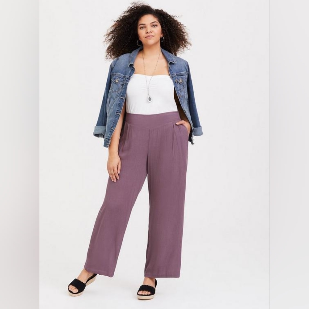 Torrid Pant Wide Leg Gauze Flowy Lined Pull-On Travel Lightweight Flint 0 12 L